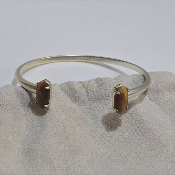 KENDRA SCOTT Tiger's Eye and Gold Open Cuff Pinch Bracelet - Picture 2 of 5